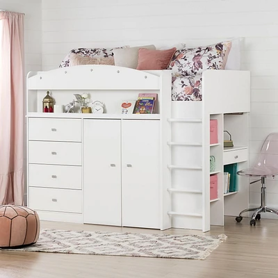 Meubles South Shore, collection Tiara, Lit mezzanine avec bureau Blanc Solide