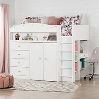 South Shore, Tiara collection, Loft Bed with Desk Pure White