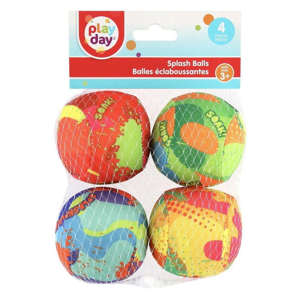 Play Day – Balles éclaboussantes pour piscine, paquet de 4, enfants, divertissement aquatique bain, plage, lac, été, multicolores, dès 3 ans Pack de 4 Balles de Piscine pour Enfants