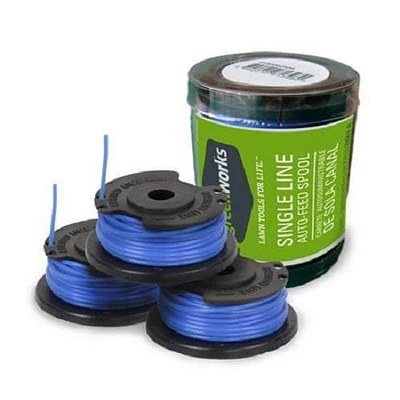 Coupe-herbe Greenworks à double fil de 0.065 po. Bobines de rechange, 3 paquet - 2938902. Bobine à alimentation automatique .065 pour débroussailleuse GreenWorks