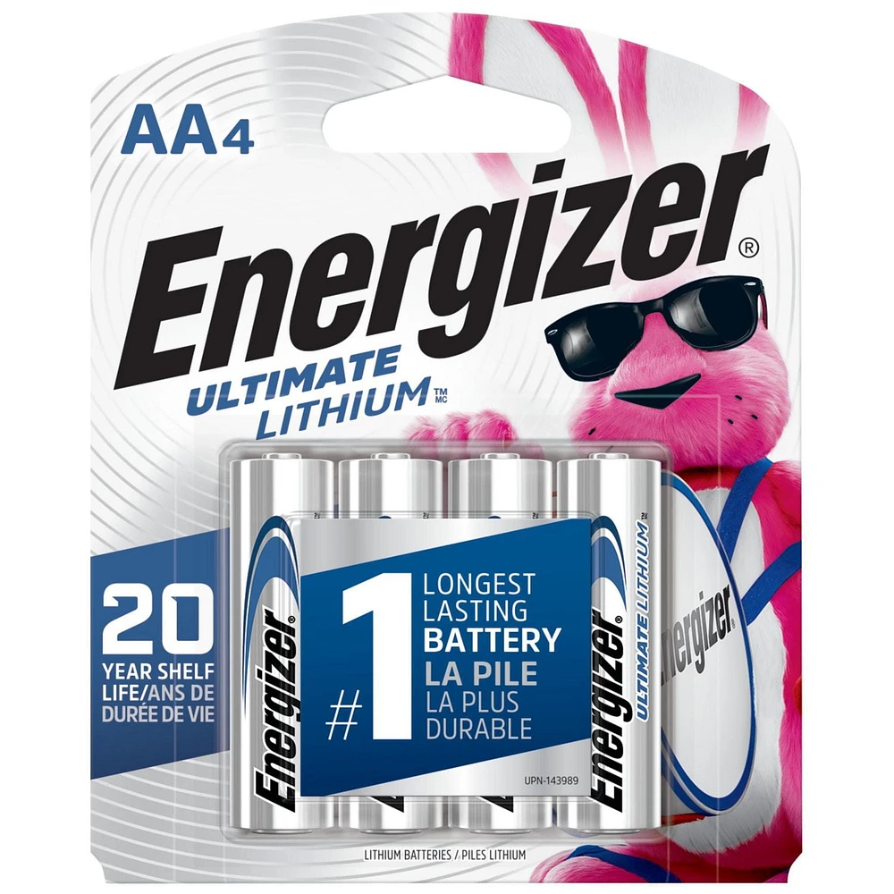 Energizer Ultimate Lithium AA Batteries (4 Pack), Double A Batteries, Batteries