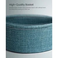 Boutique Home Round End Table with Fabric Basket Ideal for Den or Bedroom - Black Wood Design and Dark Turquoise