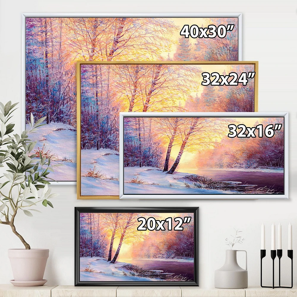 Designart Winter Scenery With Bridge Of Meandering River II FLOAT FRAME WALL ART
