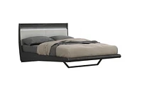 K-Living Asher Grey Lacquer Finish Double-Size Bed with PU Padded Headboard and One-Touch LED Light