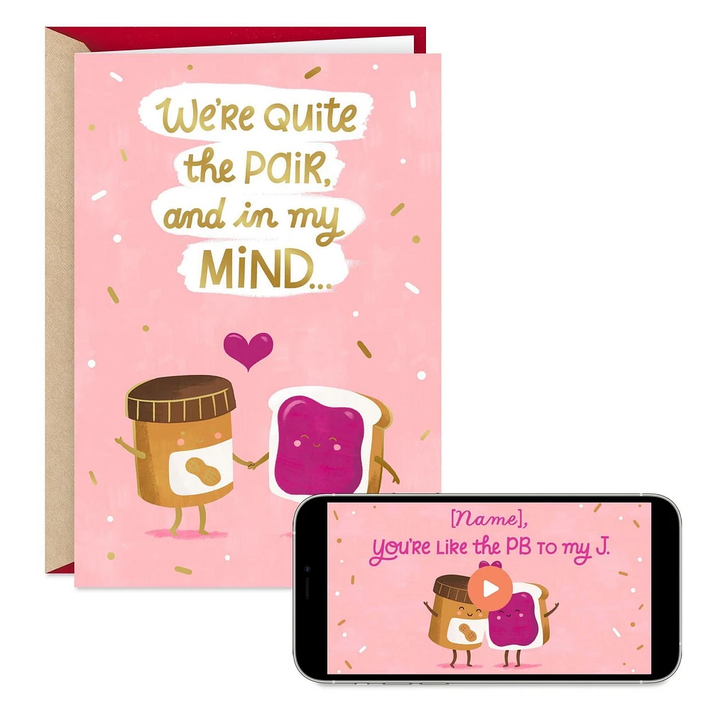 Carte Hallmark avec vidéo à personnaliser pour un époux, une épouse, un copain, une copine – Saint-Valentin ou anniversaire (Beurre d'arachides et gelée, enregistrez votre propre message vidéo)