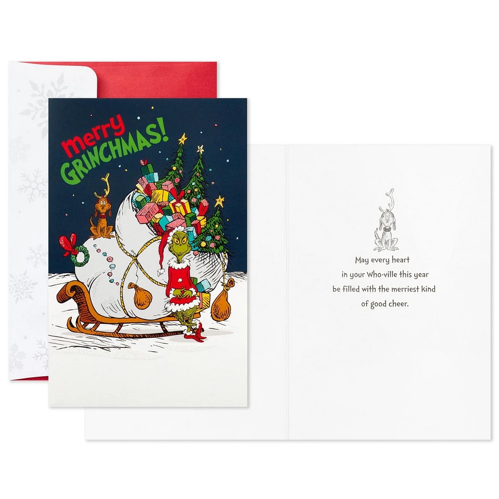 Boîte de cartes de Noël, Connections from Hallmark, Dr. Seuss « Merry Grinchmas », paquet de 20 cartes