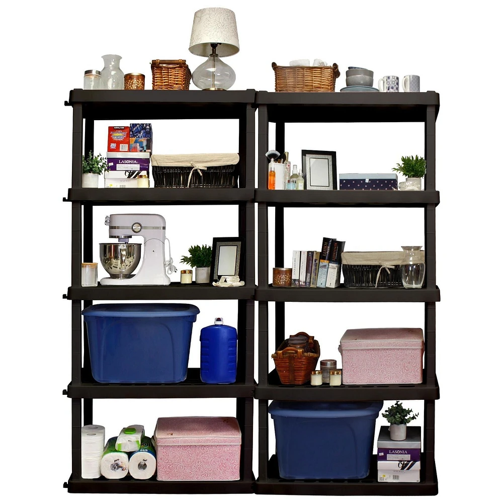 Hyper Tough Plastic Shelves Garage Shelving Unit for Basement and Home Use 5-Tier 74"H x 18'D x 36"W 2-Pack Black-750 Ibs Capacity