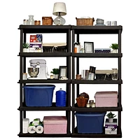 Hyper Tough Plastic Shelves Garage Shelving Unit for Basement and Home Use 5-Tier 74"H x 18'D x 36"W 2-Pack Black-750 Ibs Capacity