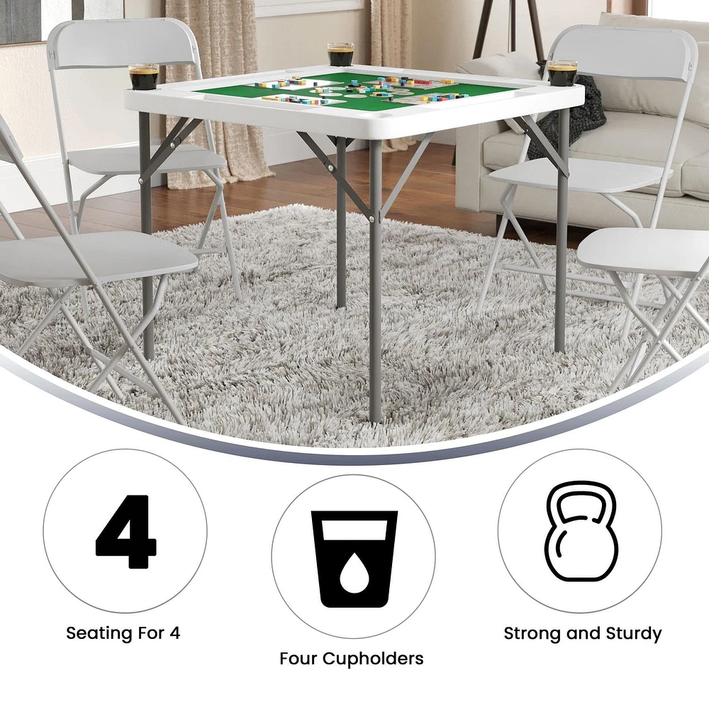 Table de jeu pliante blanche granite et carrée de 34,5 po avec surface de jeu verte