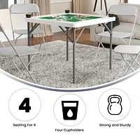Table de jeu pliante blanche granite et carrée de 34,5 po avec surface de jeu verte