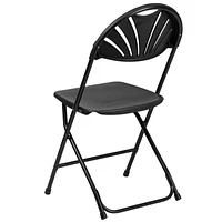 Lot de 2 pièces - Chaise pliante de la série HERCULES en plastique noir à dossier Fan, avec une capacité de 650 lb.