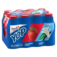 Yoplait Yop 1% Drinkable Yogurt Pack, Strawberry and Vanilla, Yogurt Drinks, 200 mL, 12 ct, 200 mL