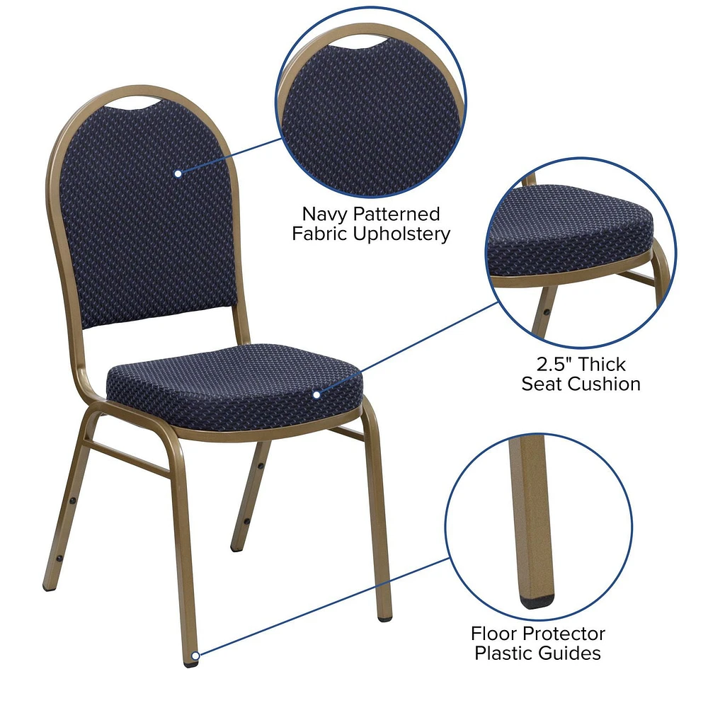 Chaise de banquet empilable de la série HERCULES avec dossier dôme en tissu marine à motifs - Cadre doré