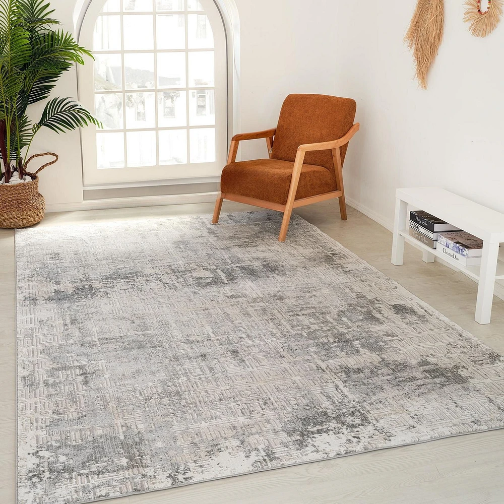 Rug Branch Atlas Scandinavian Indoor Area Rug, Grey Beige, Distressed - Living Room, Bedroom, Dining Room, and Kitchen