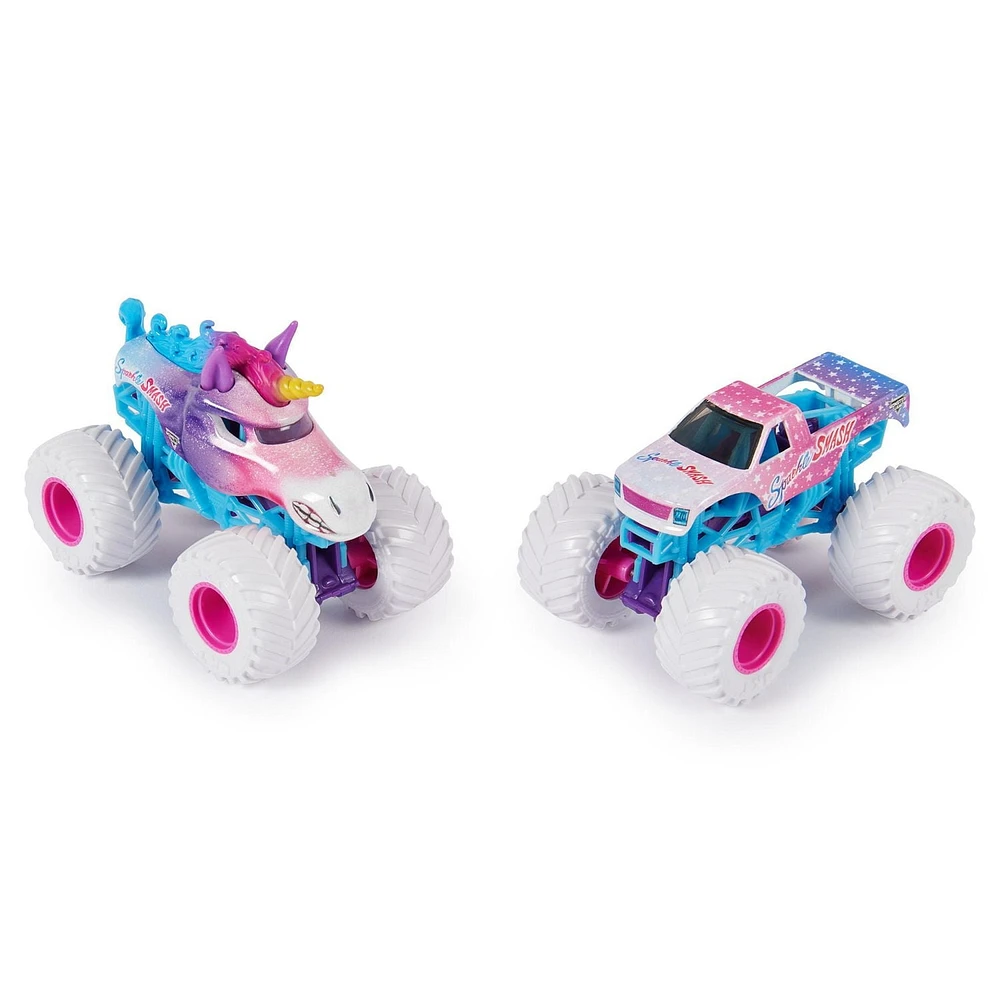 Monster Jam, Monster trucks officiels en métal moulé Sparkle Smash Vs. Sparkle Smash, échelle 1:64, jouets pour garçons à partir de 3 ans