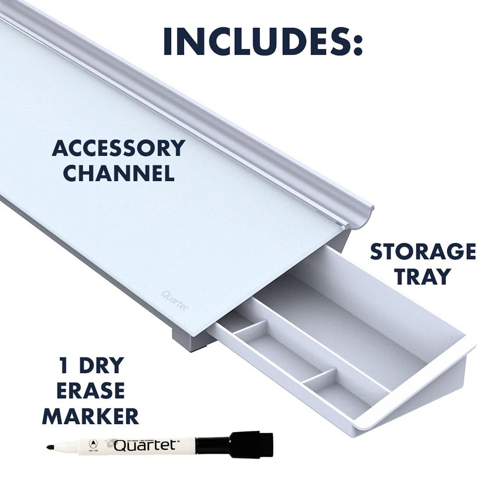 Bloc de bureau en verre Desktop Glass effaçable à sec, 18 po X 6 po