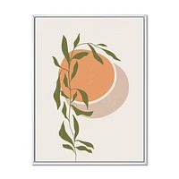 Designart Soleil et lune orange abstraits avec des feuilles tropicales ART MURAL À CADRE FLOTTÉ