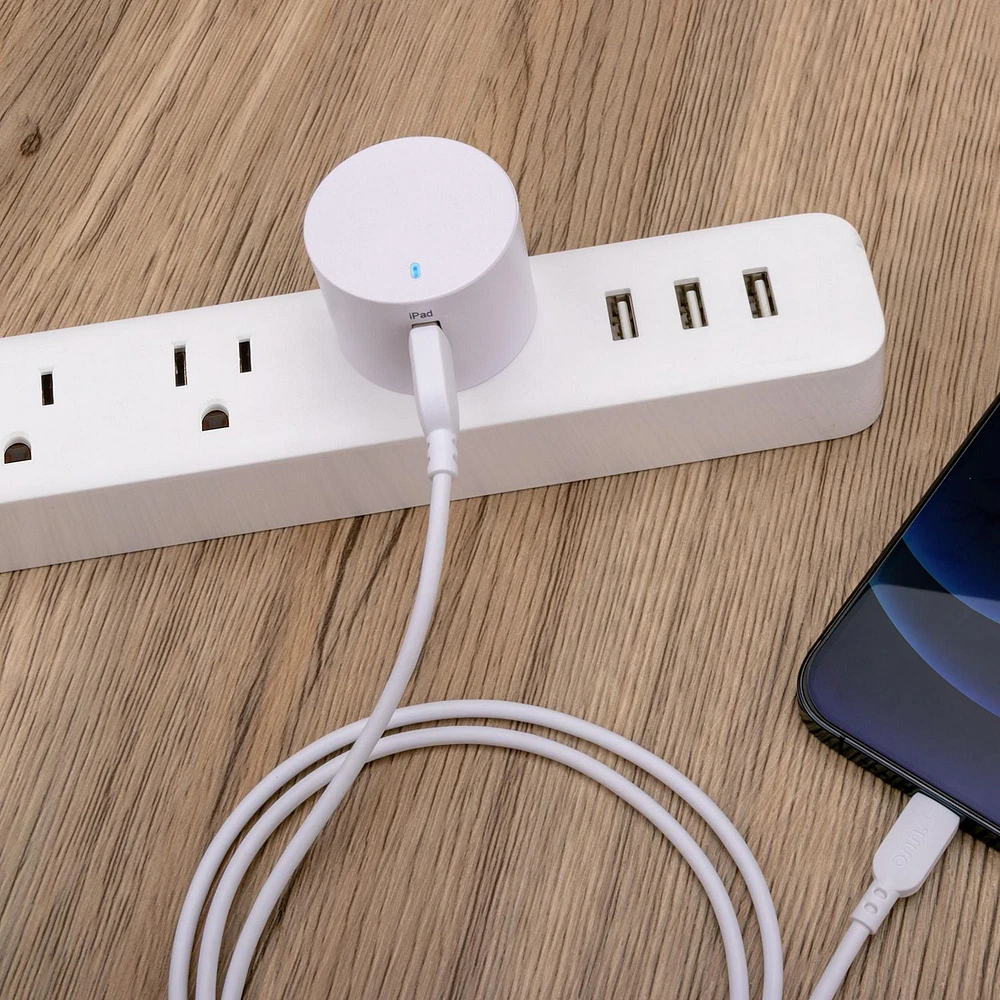 onn. 2.4 Amp USB Wall Charging Kit with 3 FT. Lightning to USB-C Cable, Travel Friendly, Folds 90˚