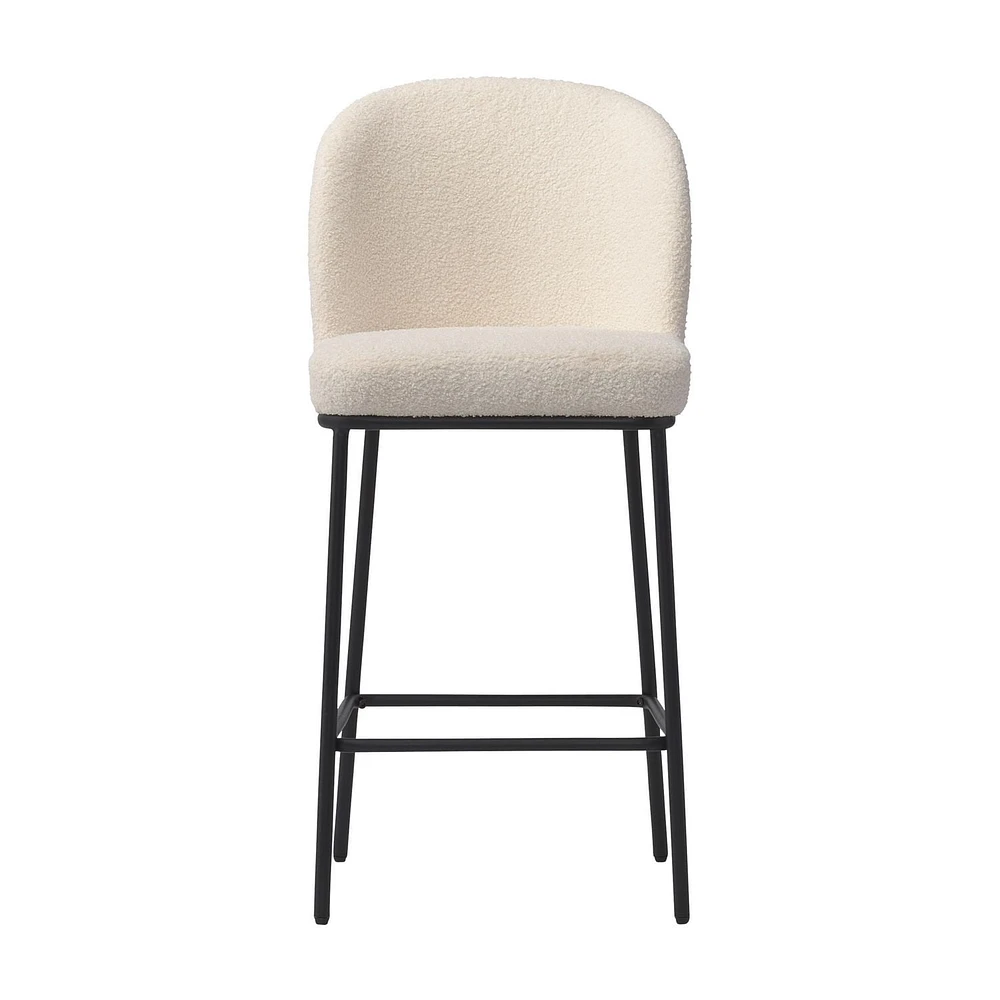 Ensemble de 2 tabourets de bar modernes rembourrés en tissu bouclé de luxe Addison de CorLiving - Tabourets de bar de 25,5 pouces à hauteur de comptoir pour îlot de cuisine - Tabourets modernes élégan
