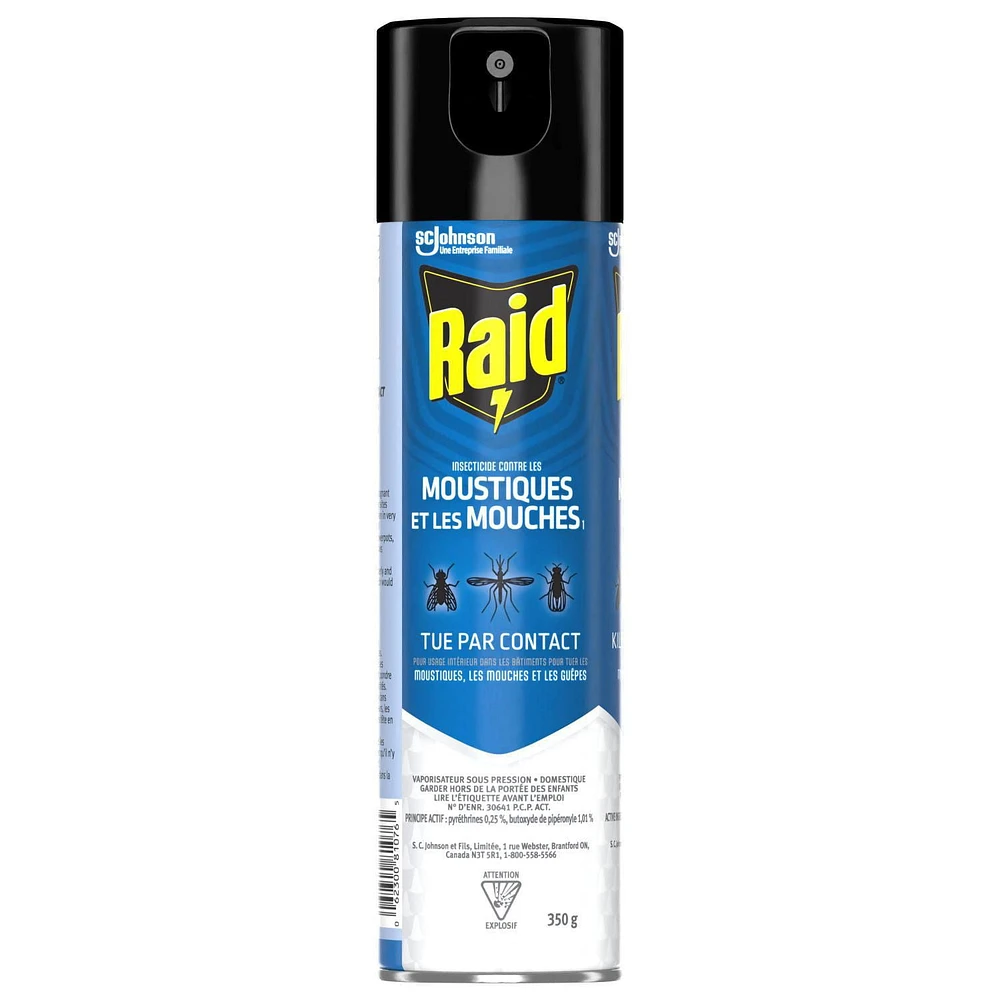 Insecticide Raid contre les moustiques et les mouches, tue les insectes en question au contact, pour utilisation à l’intérieur et à l’extérieur 350g