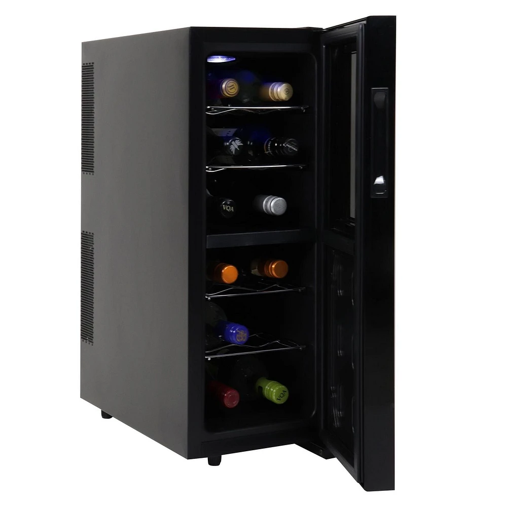 Koolatron 12 Bottle Dual Zone Wine Cooler Freestanding, Wine Fridge, Double Paned Tempered Glass Door for Reds, Whites, Rose and Sparkling Wine