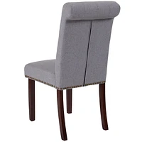 HERCULES Series Light Gray Fabric Parsons Chair with Rolled Back, Accent Nail Trim and Walnut Finish
