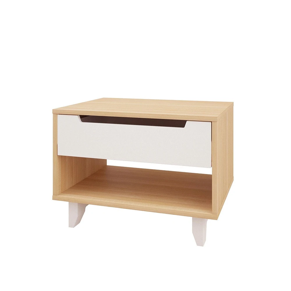 Nordik 1-Drawer Night Stand, White and Natural Maple