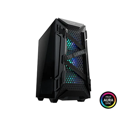 ASUS TUF Gaming GT301 Boîtier compact mi-tour pour cartes mères ATX avec panneau avant en nid d'abeille, ventilateurs RBG adressables Aura 120 mm, support pour casque et support de radiateur 360 mm, 2
