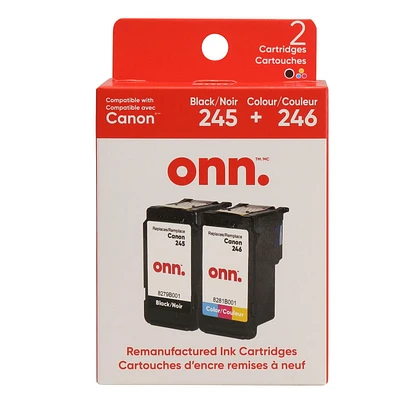 onn. Remanufactured Canon PG245 Black & CL246 Tri-Colour Ink Cartridge, 2 pack, (360229721), Black, Tri-Colour