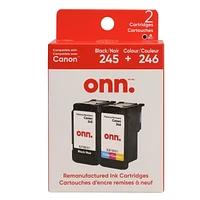 onn. Remanufactured Canon PG245 Black & CL246 Tri-Colour Ink Cartridge, 2 pack, (360229721), Black, Tri-Colour