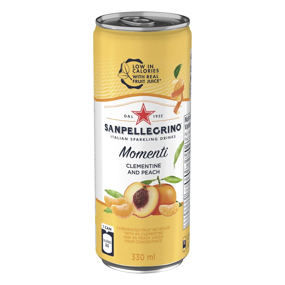 SAN PELLEGRINO MOMENTI Sparkling Water Clementine Peach – 6x330mL, 6 x 330ml Cans