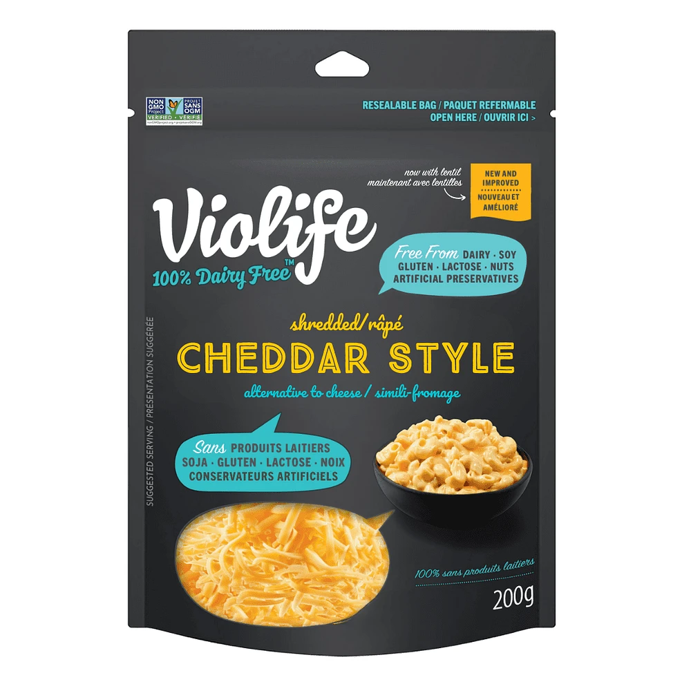 Violife Dairy Free Cheddar Style Shreds 200g, VIOLIFE VEGAN CHEDDAR SHRD 200g