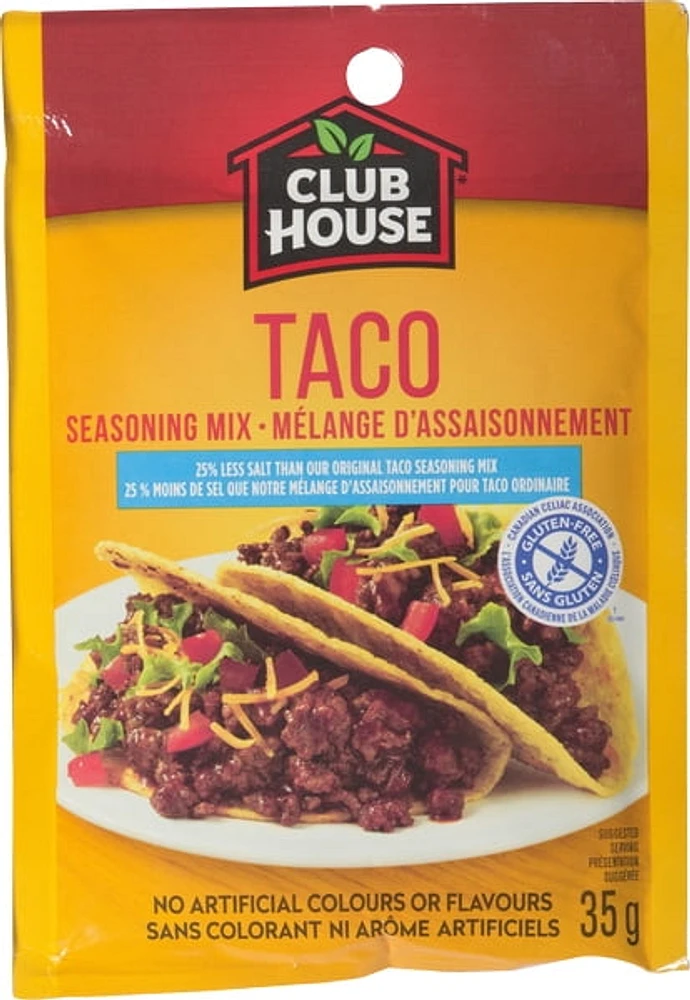 Club House, Dry Sauce/Seasoning/Marinade Mix, Taco, Less Salt, 35g