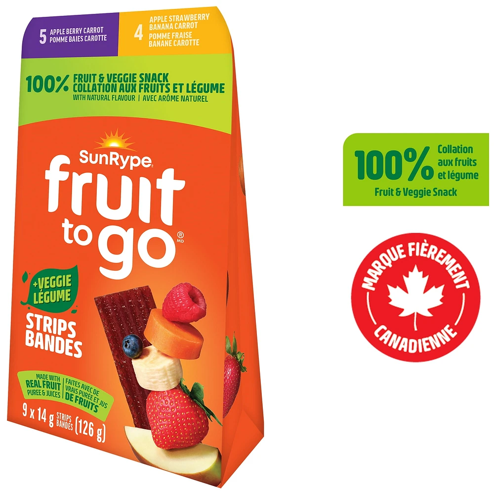 Sun Rype Fruit to Go 100% Fruit and Veggie Snack Pack, 9 x 14 g