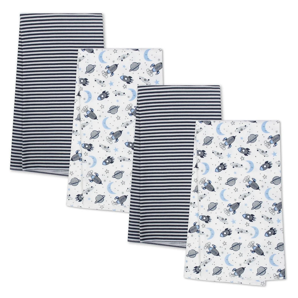 Paquet de 4 couvertures en flanelle biologique Gerber, espace et rayures