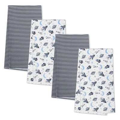 Paquet de 4 couvertures en flanelle biologique Gerber, espace et rayures