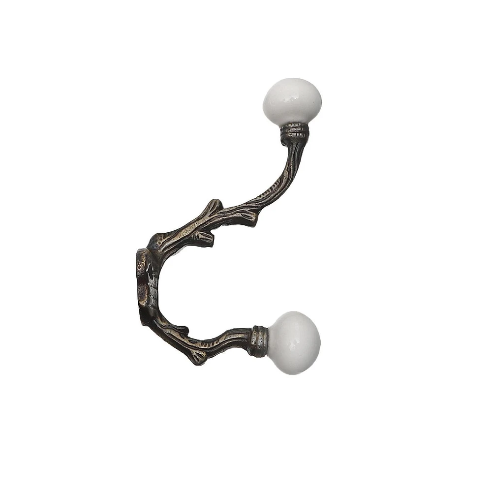 Iron Français Hook Avec Bouton D'Ivoire En Céramique (Laiton Antique) - Ensemble De 4