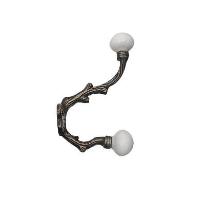 Iron Français Hook Avec Bouton D'Ivoire En Céramique (Laiton Antique) - Ensemble De 4