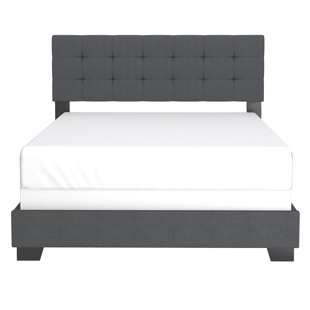 Grand lit moderne de 60 po revêtu de tissu, charbon