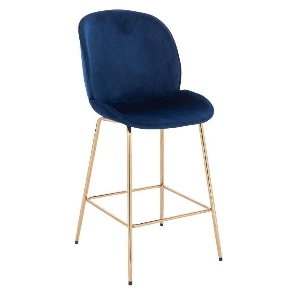 Upholstered Velvet Stool with Gold Legs – Set of 2 Comfortable Velvet Stools with Foot Rest, Modern Design for Kitchens, Bars, and Contemporary Spaces