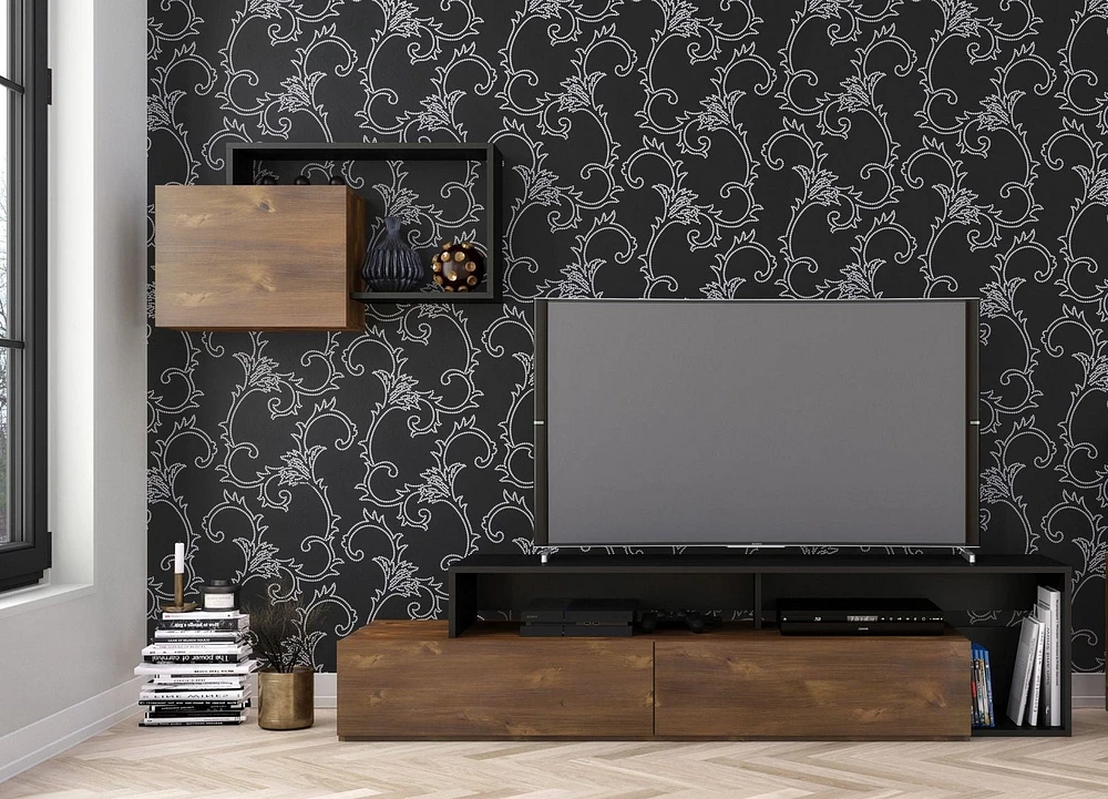 Nexera Paisley 72-inch TV Stand, Truffle And Black