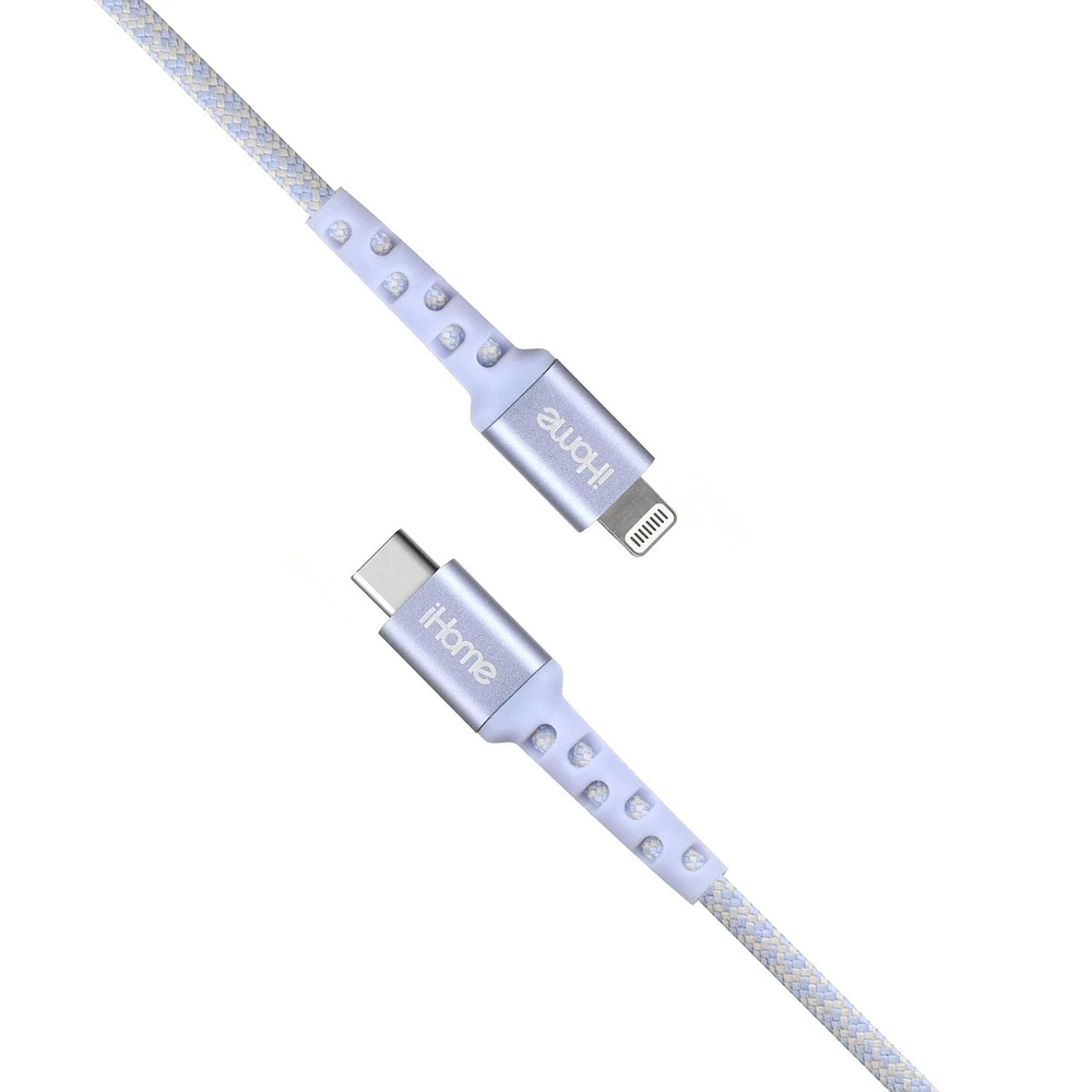 iHome Durastrain 6ft Lightning to USB Type-C Cable - White