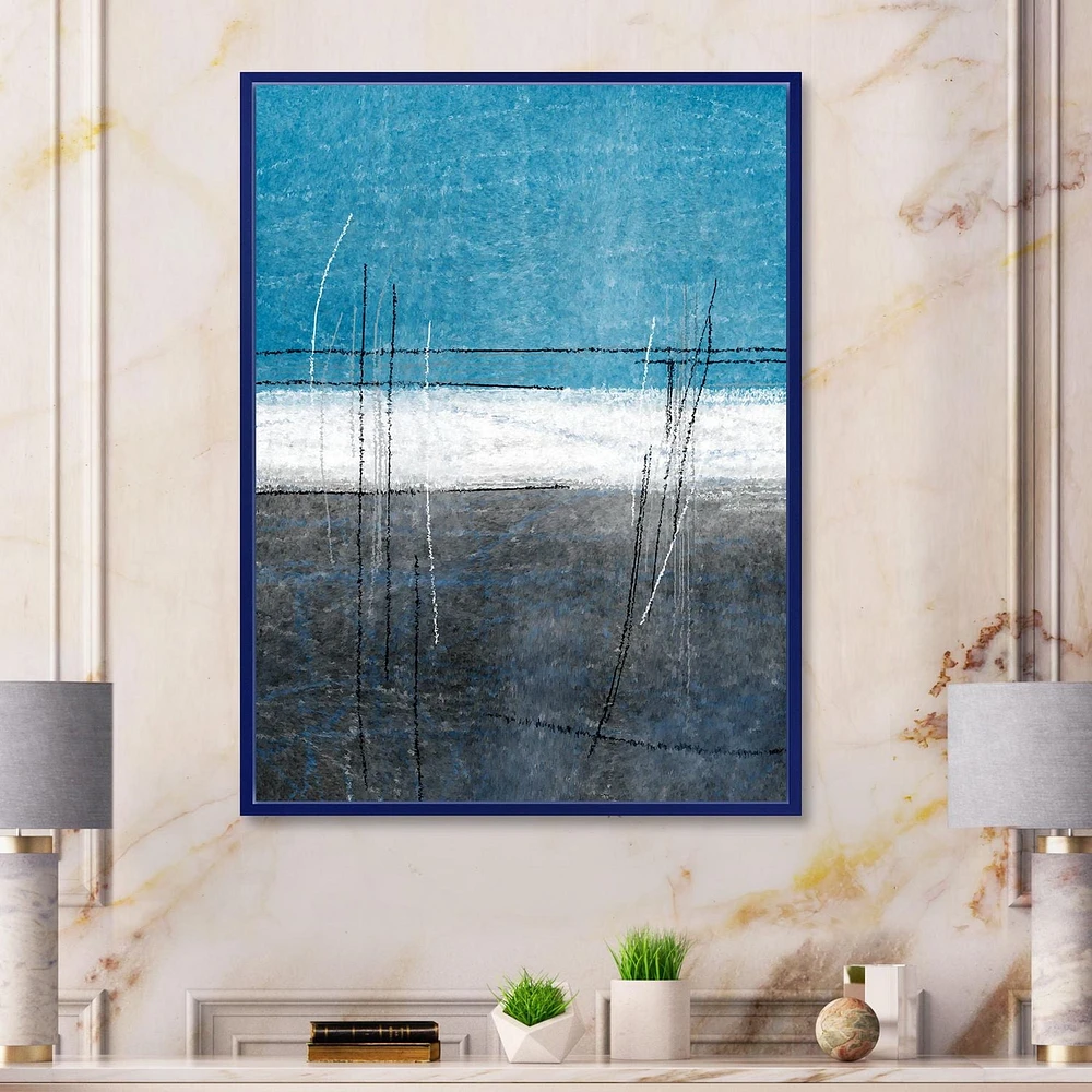 Designart Teal Meets Grey Abstract Art FLOAT FRAME WALL ART