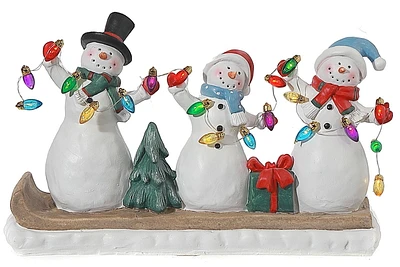Décor Triple Bonhomme De Neige En Résine Led