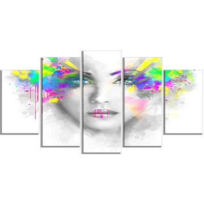 Design Art Femme Grise Avec Fleurs Vertes Art Sur Toile