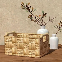Panier de rangement tissé jacinthe d'eau et feuilles naturelles fini naturel