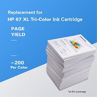 onn. Remanufactured HP 67 XL Tri-Colour Ink Cartridge, (360229729), Tri-Colour