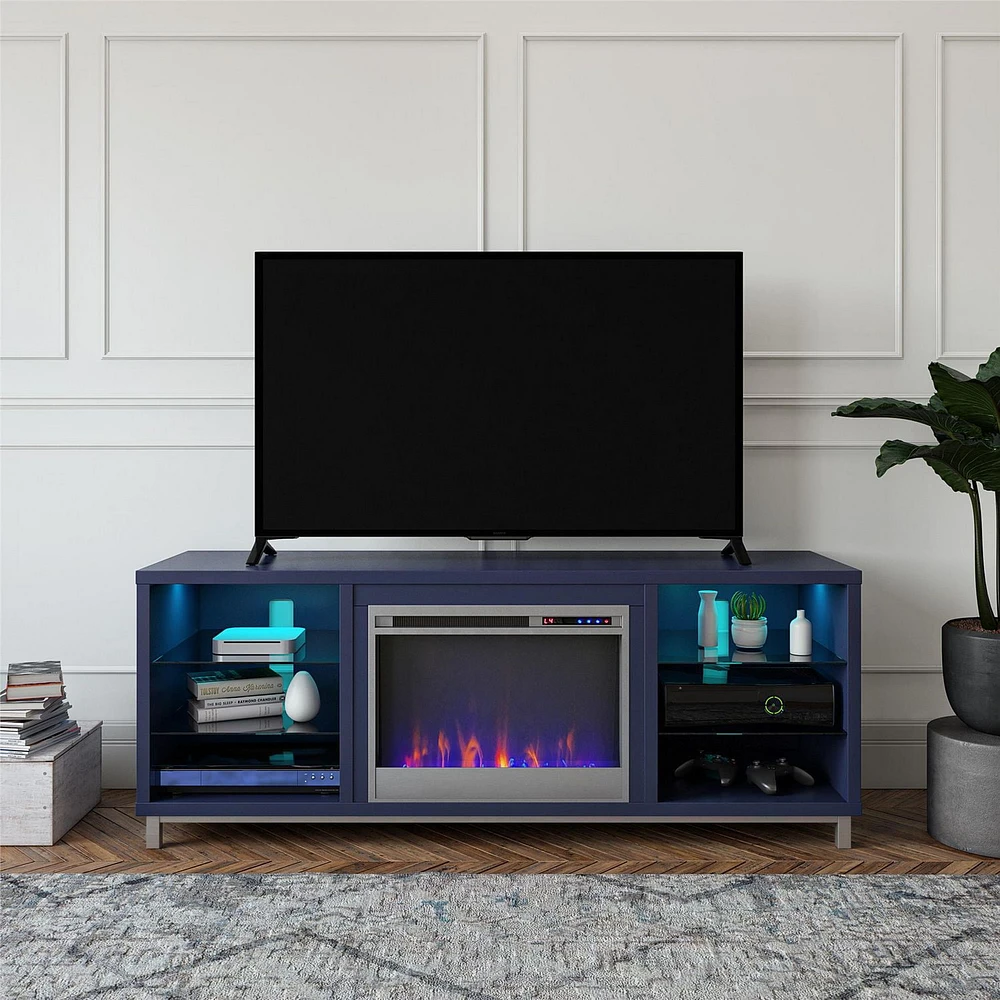 Lumina Deluxe Fireplace TV Stand for TVs up to 70", Blonde Oak