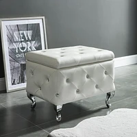 Ottomane de rangement contemporain en velours/metal, blanc