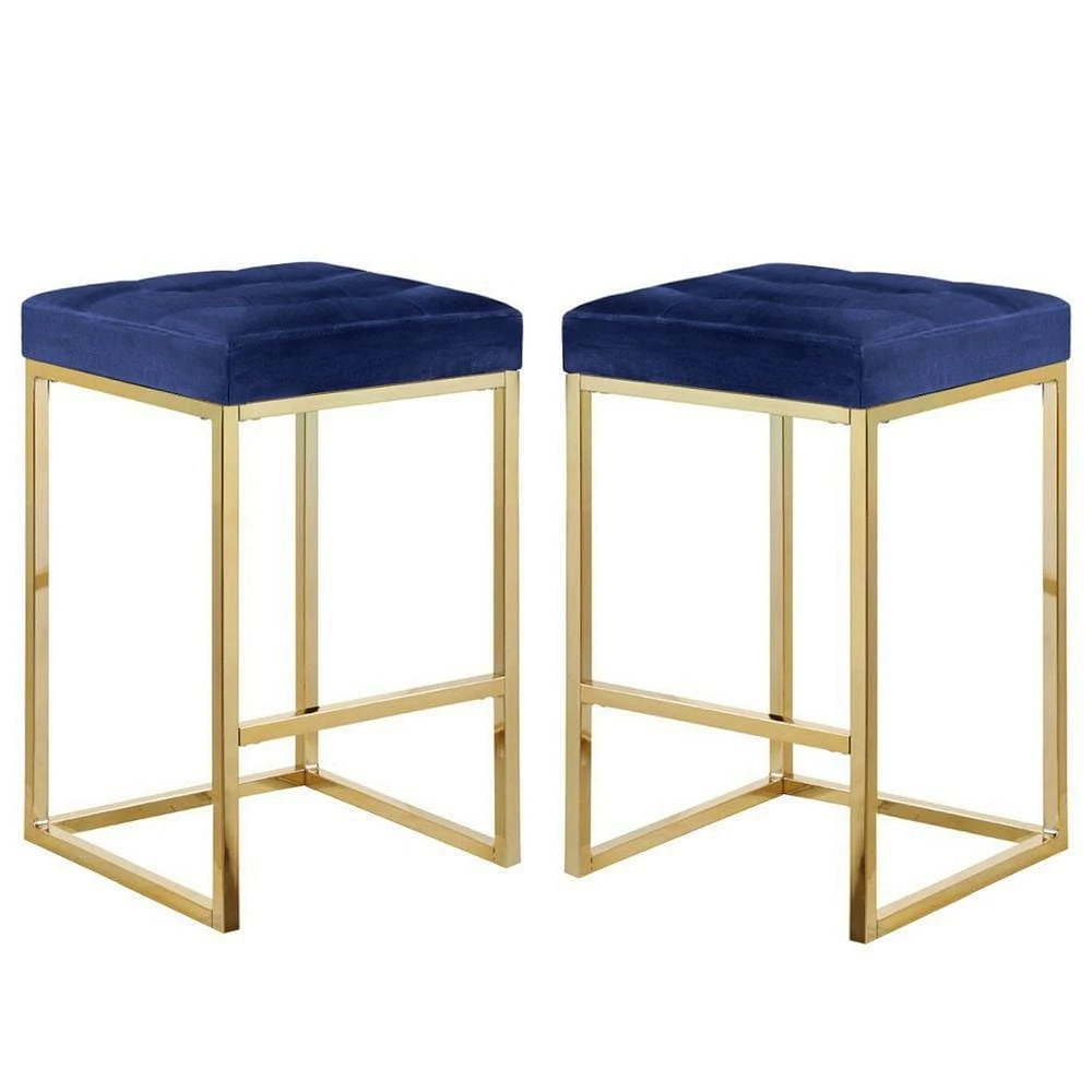 Tabouret de Comptoir Pipe II de couleur Bleu et Or - Lot de 2